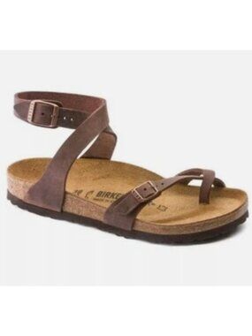 Birkenstock Yara Brown Leather Ankle Strap Toe Loop Sandals EU 38 US 7